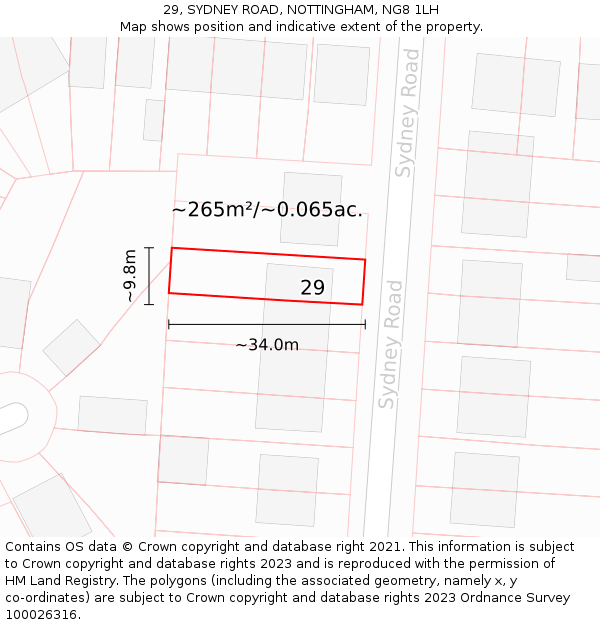 29, SYDNEY ROAD, NOTTINGHAM, NG8 1LH: Plot and title map