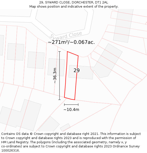 29, SYWARD CLOSE, DORCHESTER, DT1 2AL: Plot and title map