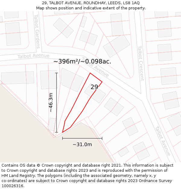 29, TALBOT AVENUE, ROUNDHAY, LEEDS, LS8 1AQ: Plot and title map
