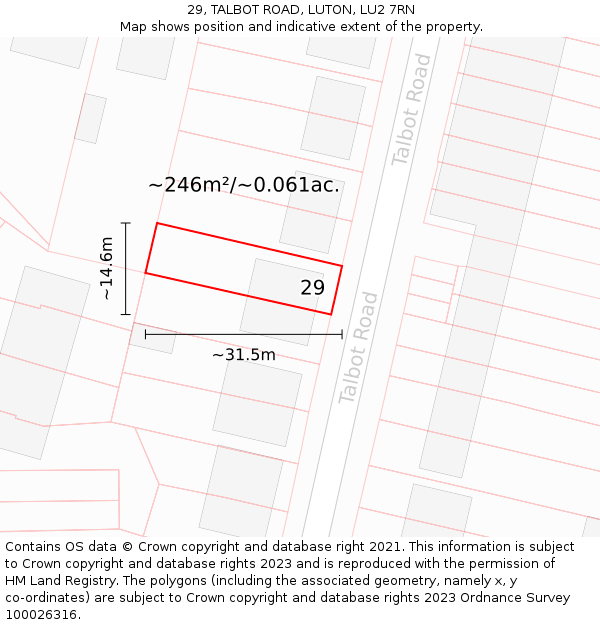 29, TALBOT ROAD, LUTON, LU2 7RN: Plot and title map