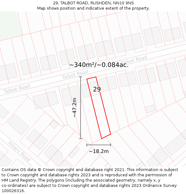 29, TALBOT ROAD, RUSHDEN, NN10 9NS: Plot and title map