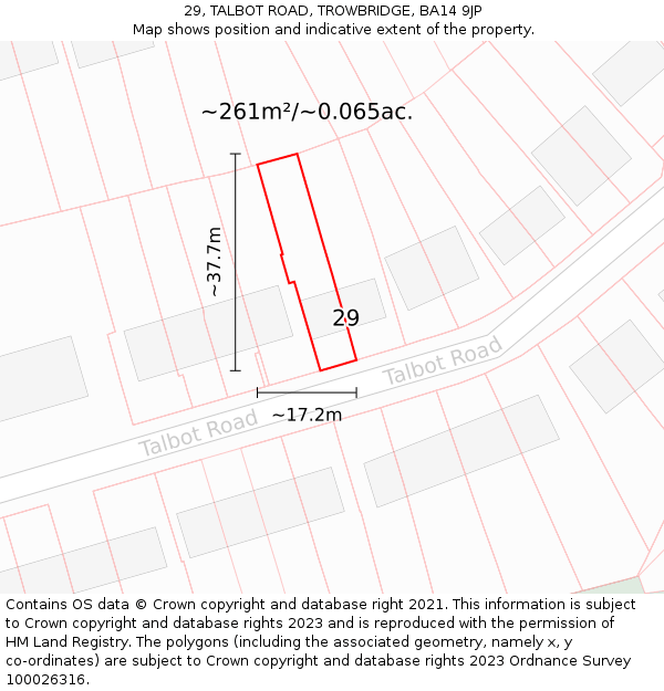 29, TALBOT ROAD, TROWBRIDGE, BA14 9JP: Plot and title map