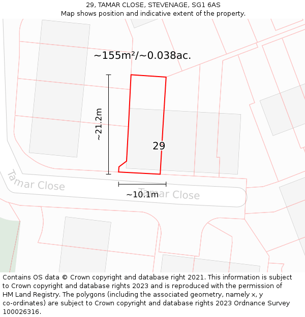 29, TAMAR CLOSE, STEVENAGE, SG1 6AS: Plot and title map