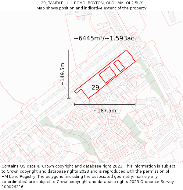 29, TANDLE HILL ROAD, ROYTON, OLDHAM, OL2 5UX: Plot and title map