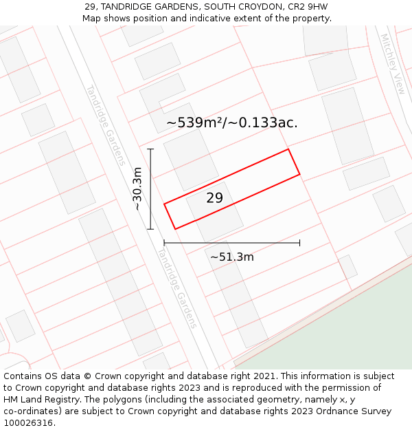 29, TANDRIDGE GARDENS, SOUTH CROYDON, CR2 9HW: Plot and title map