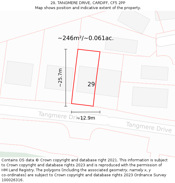 29, TANGMERE DRIVE, CARDIFF, CF5 2PP: Plot and title map