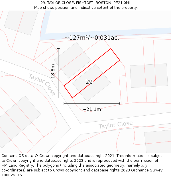 29, TAYLOR CLOSE, FISHTOFT, BOSTON, PE21 0NL: Plot and title map