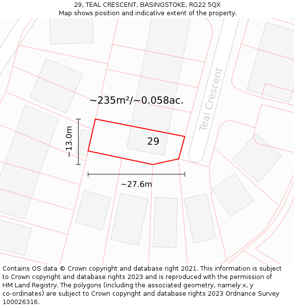 29, TEAL CRESCENT, BASINGSTOKE, RG22 5QX: Plot and title map