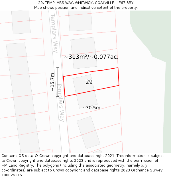 29, TEMPLARS WAY, WHITWICK, COALVILLE, LE67 5BY: Plot and title map