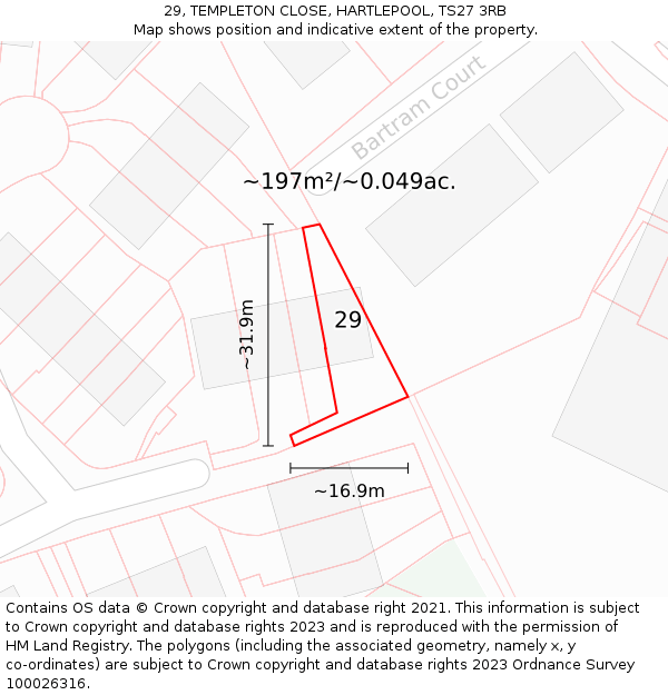 29, TEMPLETON CLOSE, HARTLEPOOL, TS27 3RB: Plot and title map