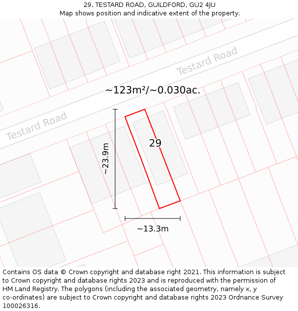 29, TESTARD ROAD, GUILDFORD, GU2 4JU: Plot and title map