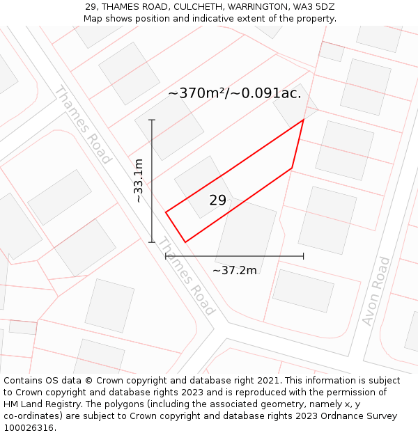 29, THAMES ROAD, CULCHETH, WARRINGTON, WA3 5DZ: Plot and title map