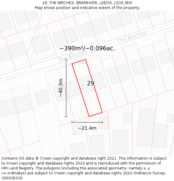 29, THE BIRCHES, BRAMHOPE, LEEDS, LS16 9DP: Plot and title map