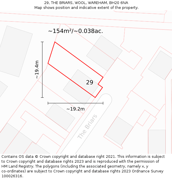 29, THE BRIARS, WOOL, WAREHAM, BH20 6NA: Plot and title map
