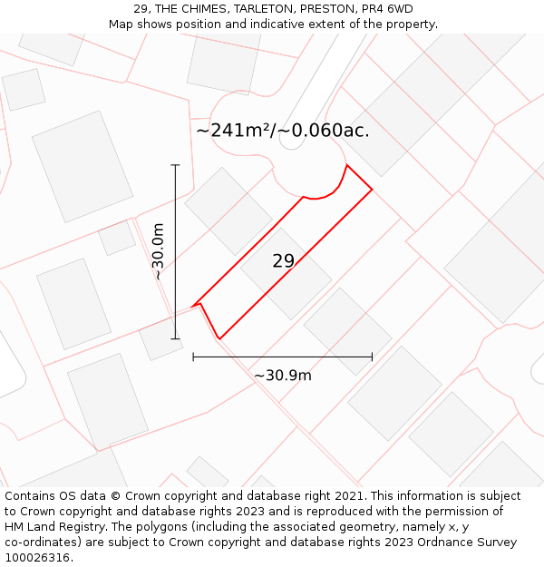 29, THE CHIMES, TARLETON, PRESTON, PR4 6WD: Plot and title map