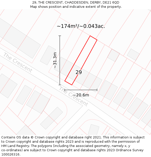29, THE CRESCENT, CHADDESDEN, DERBY, DE21 6QD: Plot and title map