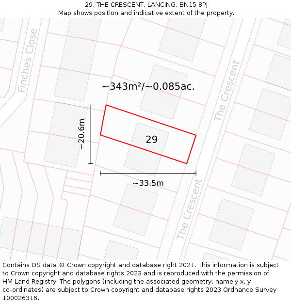29, THE CRESCENT, LANCING, BN15 8PJ: Plot and title map