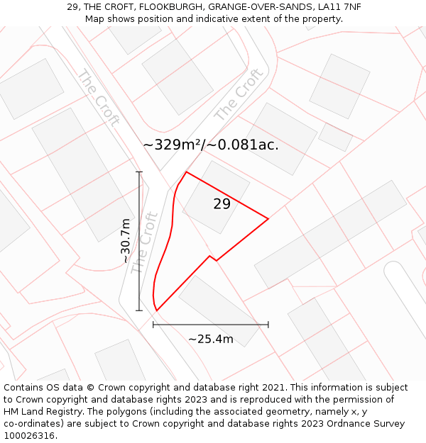 29, THE CROFT, FLOOKBURGH, GRANGE-OVER-SANDS, LA11 7NF: Plot and title map