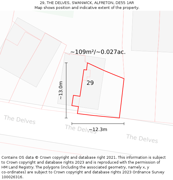 29, THE DELVES, SWANWICK, ALFRETON, DE55 1AR: Plot and title map