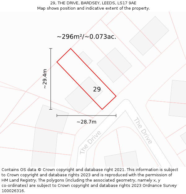 29, THE DRIVE, BARDSEY, LEEDS, LS17 9AE: Plot and title map