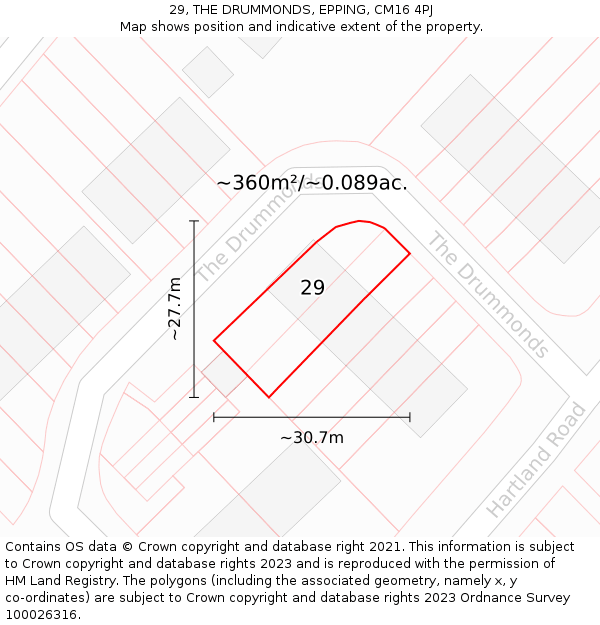 29, THE DRUMMONDS, EPPING, CM16 4PJ: Plot and title map