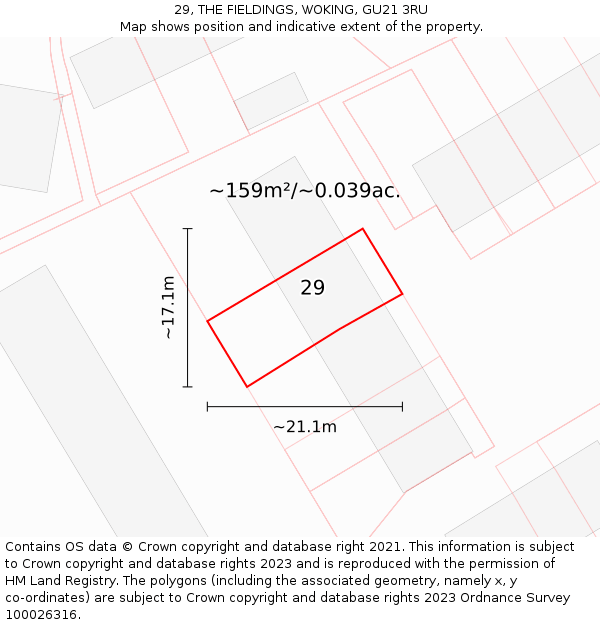 29, THE FIELDINGS, WOKING, GU21 3RU: Plot and title map