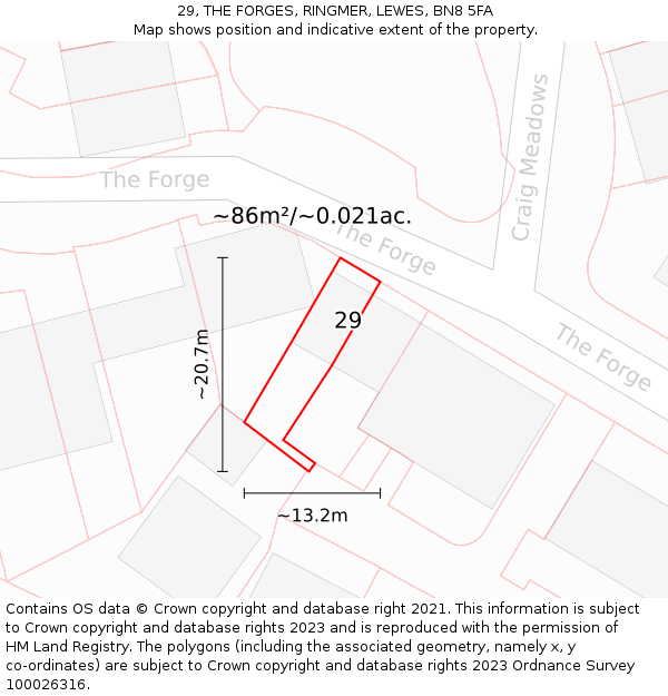 29, THE FORGES, RINGMER, LEWES, BN8 5FA: Plot and title map