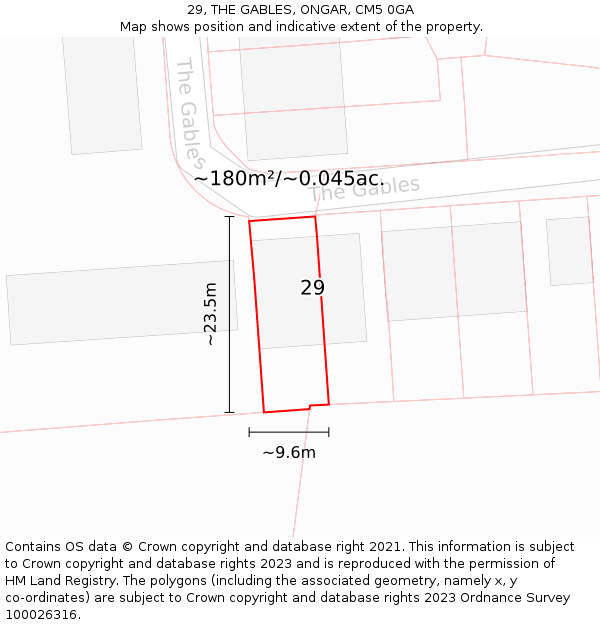 29, THE GABLES, ONGAR, CM5 0GA: Plot and title map