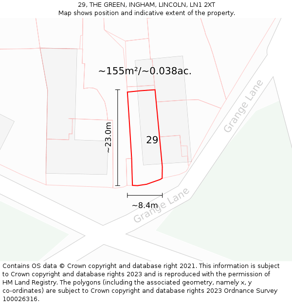 29, THE GREEN, INGHAM, LINCOLN, LN1 2XT: Plot and title map