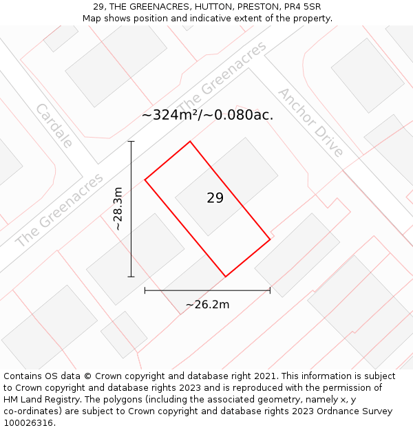 29, THE GREENACRES, HUTTON, PRESTON, PR4 5SR: Plot and title map