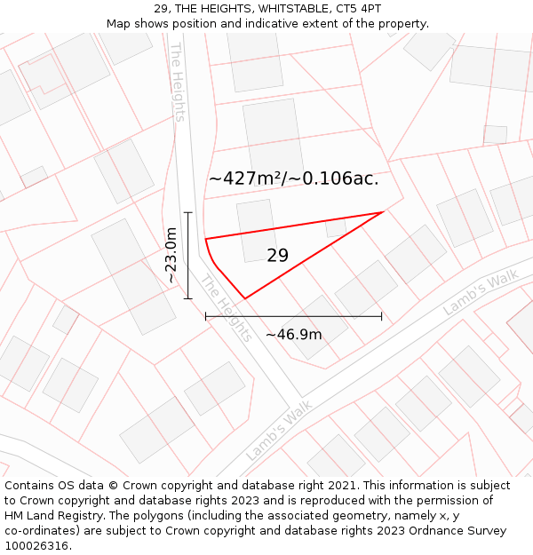 29, THE HEIGHTS, WHITSTABLE, CT5 4PT: Plot and title map