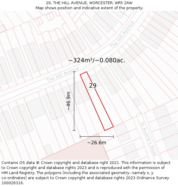 29, THE HILL AVENUE, WORCESTER, WR5 2AW: Plot and title map