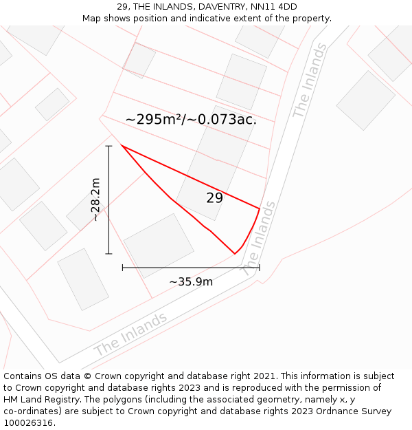 29, THE INLANDS, DAVENTRY, NN11 4DD: Plot and title map