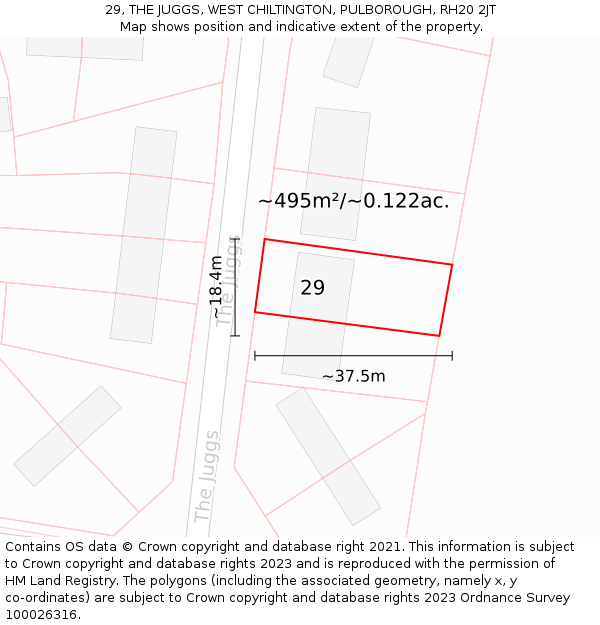 29, THE JUGGS, WEST CHILTINGTON, PULBOROUGH, RH20 2JT: Plot and title map
