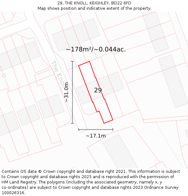 29, THE KNOLL, KEIGHLEY, BD22 6FD: Plot and title map