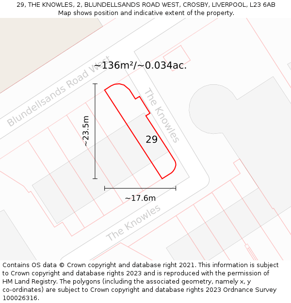 29, THE KNOWLES, 2, BLUNDELLSANDS ROAD WEST, CROSBY, LIVERPOOL, L23 6AB: Plot and title map