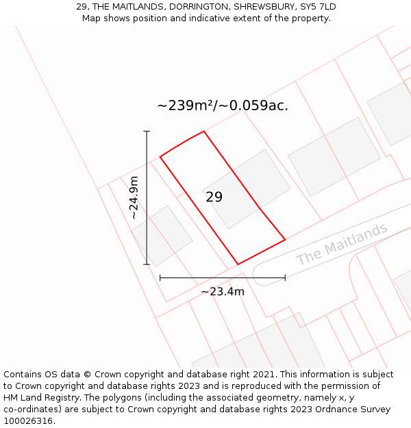29, THE MAITLANDS, DORRINGTON, SHREWSBURY, SY5 7LD: Plot and title map