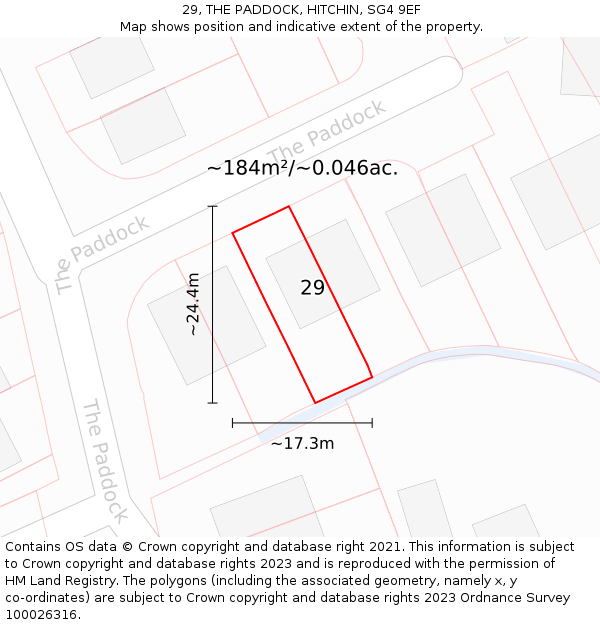 29, THE PADDOCK, HITCHIN, SG4 9EF: Plot and title map