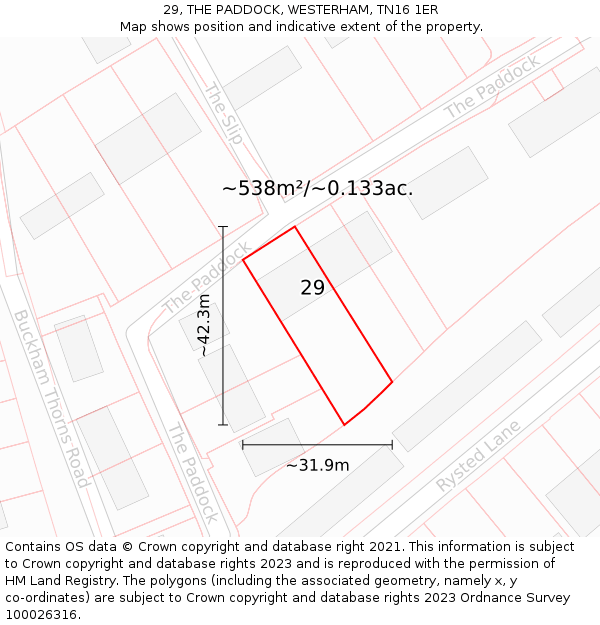 29, THE PADDOCK, WESTERHAM, TN16 1ER: Plot and title map
