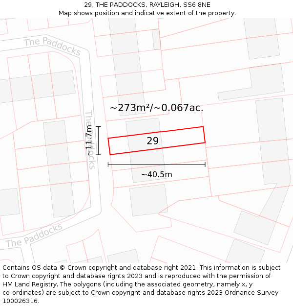29, THE PADDOCKS, RAYLEIGH, SS6 8NE: Plot and title map