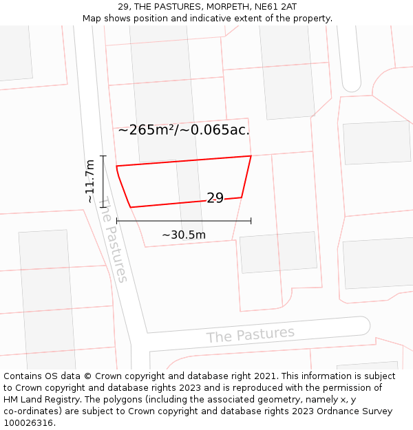 29, THE PASTURES, MORPETH, NE61 2AT: Plot and title map