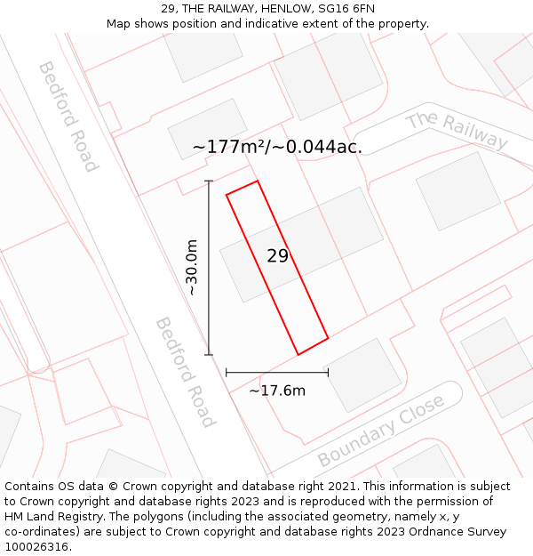 29, THE RAILWAY, HENLOW, SG16 6FN: Plot and title map