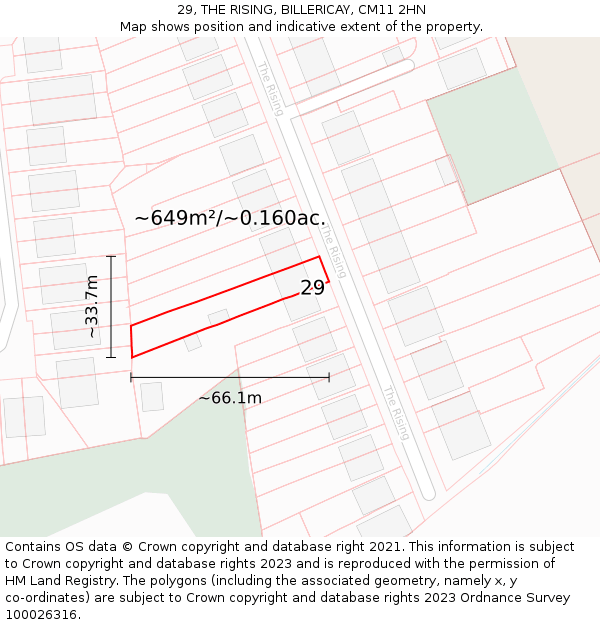 29, THE RISING, BILLERICAY, CM11 2HN: Plot and title map