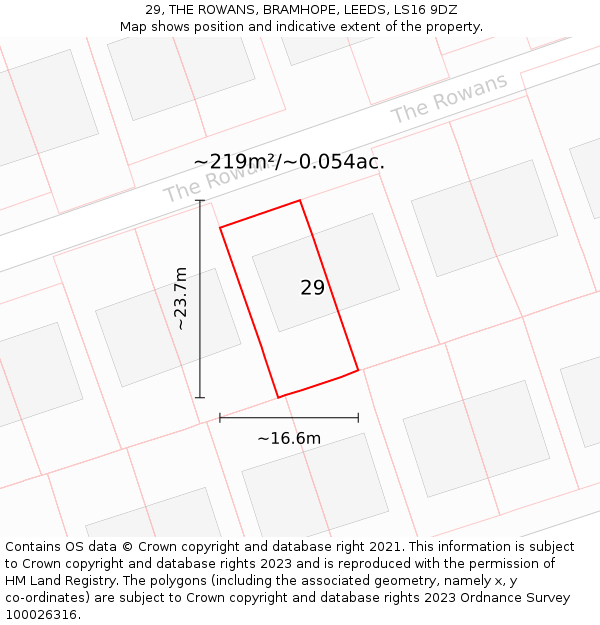 29, THE ROWANS, BRAMHOPE, LEEDS, LS16 9DZ: Plot and title map