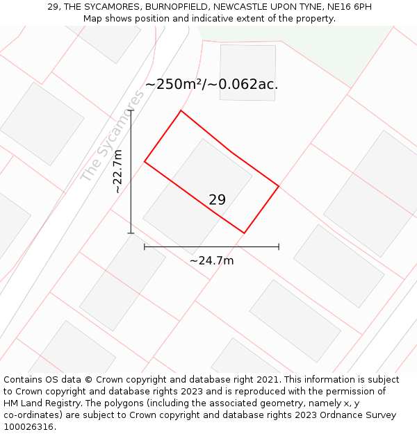 29, THE SYCAMORES, BURNOPFIELD, NEWCASTLE UPON TYNE, NE16 6PH: Plot and title map