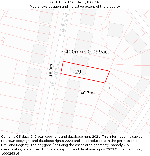 29, THE TYNING, BATH, BA2 6AL: Plot and title map