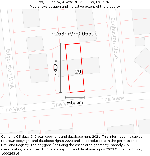 29, THE VIEW, ALWOODLEY, LEEDS, LS17 7NF: Plot and title map