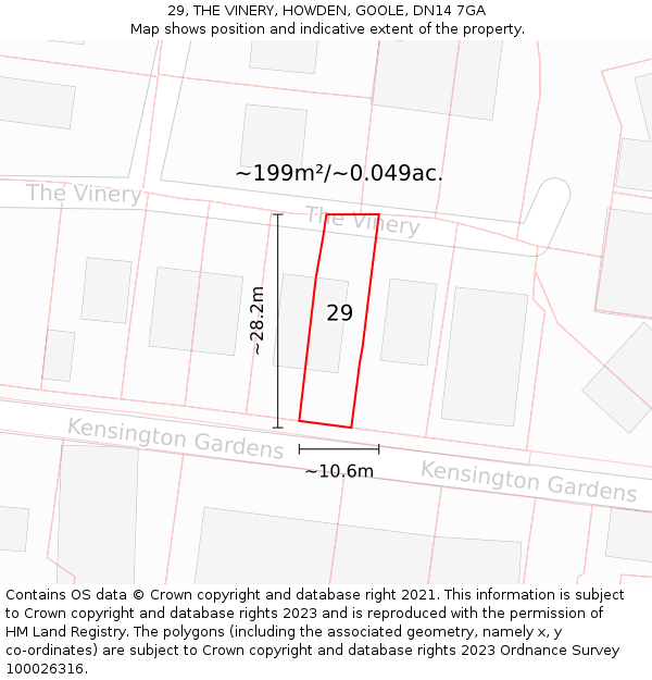 29, THE VINERY, HOWDEN, GOOLE, DN14 7GA: Plot and title map