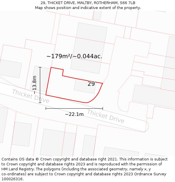 29, THICKET DRIVE, MALTBY, ROTHERHAM, S66 7LB: Plot and title map