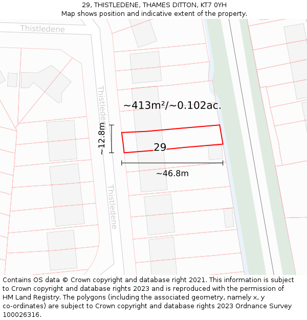 29, THISTLEDENE, THAMES DITTON, KT7 0YH: Plot and title map